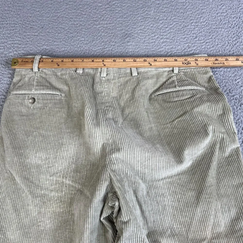 Brooks Brothers Corduroy Pants Men 38 x 28 Beige Flat Front Raw Hem Tapered Leg